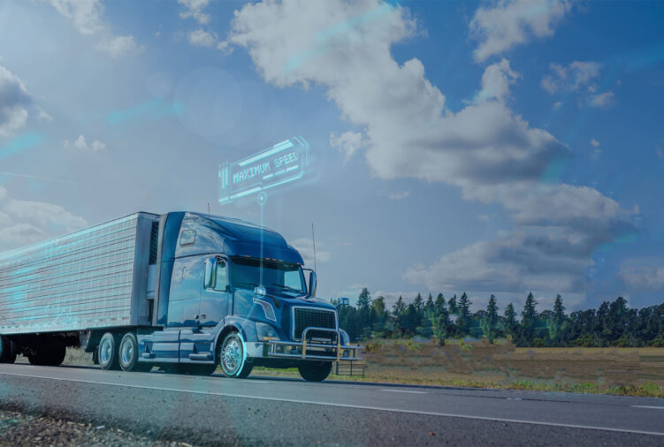 Dashboard showing E SMART limiting a truck’s speed to the posted limit